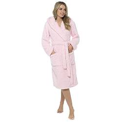 Superweicher Fleece-Winter-Bademantel mit Kapuze für Damen, Flauschiges Pink, von Undercover