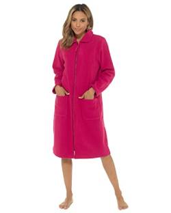 Undercover Damen-Bademantel aus weichem Fleece, mit Reißverschluss, Satinbesatz, Größe 38-56, Rosa, Lila, Blau, Flieder und Rosa, Wein (Kragen), 10-12 von Undercover