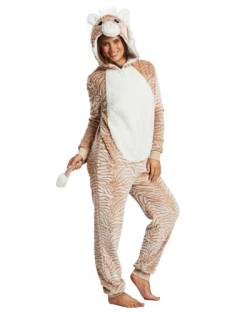 Undercover Damen Einteiler mit Kapuze, weiches Fleece, 3D-Design, Reißverschluss, tiger, 46 von Undercover