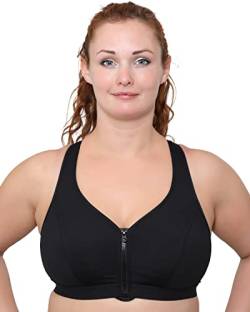 Undercover Damen-Sport-BH mit Reißverschluss vorne, bügelfrei, nicht gepolstert, D-J Cups, Schwarz , 105DD von Undercover