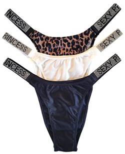 Underella Brasilianische Sexy Tanga Höschen mit Strass-Trägern, 3er-Pack (Schwarz, Weiß, Tierdruck), Weiß, Schwarz, Tierdruck, XXL von Underella