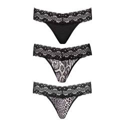 Underneath Coco Thong Set - Sexy Dessous - 3er Set - Spitzendetails - Elastisches Material - 3 Riemen - Erotischer Tanga - Luxuriöser Look - Einfach zu kombinieren - Elastische Passform – Schwarz von Underneath