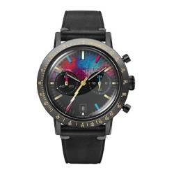 Undone MIDNIGHT Chronograph Hybrid Quarz Mechanisch Stahl Schwarz Leder Uhr Herren, Gurt von Undone