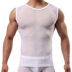 Uneihoiz Herren Ärmelloses Elastisches Unterhemd Mesh Transparent Atmungsaktiv Tank Tops, weiß, L von Uneihoiz