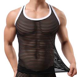 Uneihoiz Herren Gestreifte Weiche Tank Tops Ärmellos Fitness Rundhals Unterhemd Weste Schwarz M von Uneihoiz