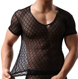 Uneihoiz Herren Kurzarm Sexy T-Shirt Durchsichtiges Mesh Unterziehshirt Elastisch Unterhemd für Männer M von Uneihoiz