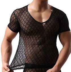 Uneihoiz Herren Kurzarm Sexy T-Shirt Durchsichtiges Mesh Unterziehshirt Elastisch Unterhemd für Männer S von Uneihoiz