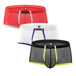 Uneihoiz Herren Sexy See-Through Mesh Boxershorts Weiche Unterwäsche Trunks, 3er-Pack schwarz/weiß/rot, S von Uneihoiz