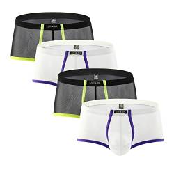 Uneihoiz Herren Sexy See-Through Mesh Boxershorts Weiche Unterwäsche Trunks, 4er Pack schwarz/weiß/schwarz/weiß, M von Uneihoiz