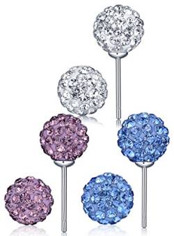 Unendlich U 925 Sterling Silber 6PCS Weiß/Lila/Blau Shamballa Kristallkugeln Ohrstecker Gestüt Stecker Ohrringe Set Ohrschmuck für Damen Mädchen, 3 Paare von Unendlich U