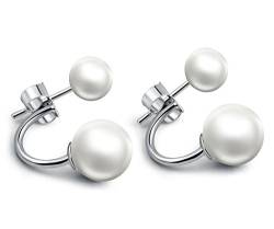 Unendlich U 925 Sterling Silber Doppel-Perlen Ohrstecker Ohrhänger Ohrring Jackets für Damen/Mädchen, verschiedene Tragevarianten von Unendlich U