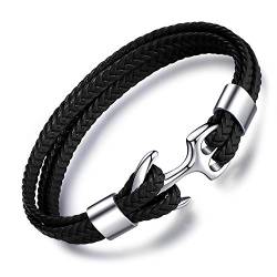 Unendlich U Anker-Armband für Herren in Schwarz 22.5cm lang aus hochwertigem Kunst-Leder mit Edelstahl Anker von Unendlich U