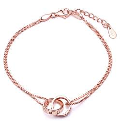 Unendlich U Damen Armband 925 Sterling Silber Zirkonia Ineinander Verschlungene Ringe Doppelringe Armkette Verstellbar Charm Armkettchen Armreif, Rosegold von Unendlich U