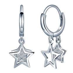 Unendlich U Damen Fashion 925 Sterling Silber Ohrhänger Doppel Sternen Zirkonia Ohrringe Earrings Creolen Weihnachtsgeschenke von Unendlich U