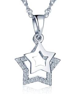 Unendlich U Damen Halskette Beweglich Doppel Pentagramme Sterne 925 Sterling Silber Zirkonia Anhänger Kette, mit Weiße Geschenkbox/Blaue Geschenktasche (Silber(mit Geschenkbox)) von Unendlich U