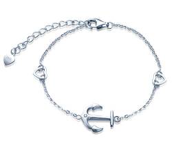 Unendlich U Damen Mädchen Anker Armband 925 Sterling Silber Zirkonia mit Zwei Herzen Armkette Verstellbar Charm Armband von Unendlich U