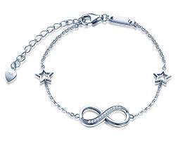 Unendlich U Damen Mädchen Armband Infinity Unendlichkeit Symbol 925 Sterling Silber mit Zwei Sternen Armkette Verstellbar Charm Armband von Unendlich U