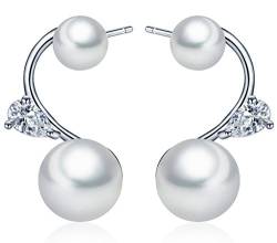 Unendlich U Damen Ohrringe 925 Sterling Silber Zirkonia Doppel 5mm-8mm Perlen Herz Ohrhänger Ohrstecker Pearls Earrings von Unendlich U