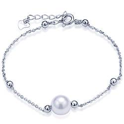 Unendlich U Einfach Damen Armband 925 Sterling Silber 8mm Perle Kugeln Beads Charm Armkette Verstellbar Armkettchen Armreif, Silber von Unendlich U