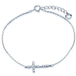 Unendlich U Elegant Kreuz Damen Mädchen Charm-Armband 925 Sterling Silber Zirkonia Armkette Verstellbar Armkettchen, Silber von Unendlich U