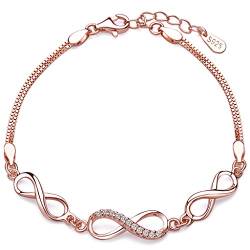 Unendlich U Fashion 3 Unendlichkeit Symbole Damen Charm-Armband 925 Sterling Silber Zirkonia Armkette Verstellbar Armkettchen Strangarmband, Rosegold von Unendlich U