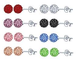 Unendlich U Fashion 925 Sterling Silber Ohrringe Earrings 6mm Österreichischer Kristallkugeln Ohrstecker Kristall Disco Shamballa Kugel Ohrringe für Damen/Mädchen,8 Paar von Unendlich U