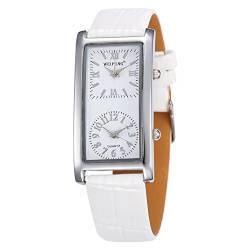 Unendlich U Fashion Damen Quarzarmbanduhr Weiß PU Lederband Armbanduhr mit Doppelt Zifferblatt Römische, Arabische Ziffern für Frauen/Mädchen von Unendlich U