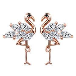 Unendlich U Fashion Flamingo Strauß Ohrstecker 925 Sterling Silber Damen Mädchen Ohrringe Ohrschmuck, Rosegold von Unendlich U