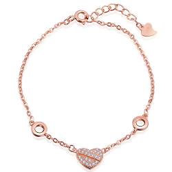 Unendlich U Fashion Herz Damen Charm-Armband 925 Sterling Silber Zirkonia Armkette Verstellbar Armkettchen, Rosegold von Unendlich U