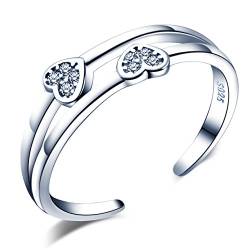 Unendlich U Fashion Herzen 925 Sterling Silber Zirkonia Doppel Bände Offener Ring Verlobungsring Trauring Verstellbar Größe 49 bis 56, Silber von Unendlich U