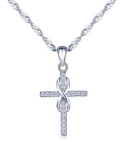 Unendlich U Fashion Kreuz Unendlichkeit Symbol Damen Halskette 925 Sterling Silber Zirkonia Anhänger Kettenanhänger, Silber von Unendlich U