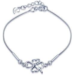 Unendlich U Fashion Vierblättriges Kleeblatt Damen Charm-Armband 925 Sterling Silber Armkette Verstellbar Armkettchen, Silber von Unendlich U