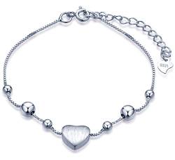 Unendlich U Gebürstet Herz Beads Damen Charm-Armband 925 Sterling Silber Armkette Verstellbar Armkettchen, Silber von Unendlich U
