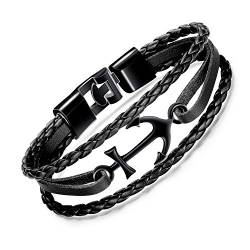 Unendlich U Herren Anker-Armband Handgefertigt Armbänder aus hochwertigem Kunst-Leder mit Edelstahl Anker für Männer von Unendlich U