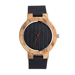 Unendlich U Herren Damen Unisex Einfach Bambus Holzuhr Analog Quarzwerk Armbanduhr mit Welle Schwarz Lederband Für Frauen Männer Ehemann Geschenke von Unendlich U