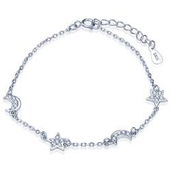 Unendlich U Infinite U Elegante Sterne Monde Damen Gliederarmband 925 Sterling Silber Zirkonia Verstellbare Handkette Silber, Cubic Zirkonia, Zirkonia von Unendlich U