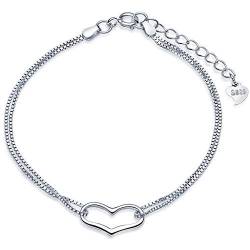 Unendlich U Klassisch Herz Damen Armband 925 Sterling Silber Armkette Verstellbar Charm Armkettchen Armreif, Silber von Unendlich U