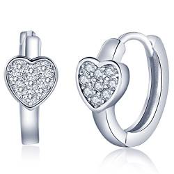 Unendlich U Klassisch Herzen Damen Creolen 925 Sterling Silber Zirkonia Ohrringe Ohrhänger Ohrschmuck Earring, Silber von Unendlich U