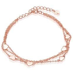 Unendlich U Klassisch Herzen Damen Strangarmbänder 925 Sterling Silber Armkette Verstellbar Charm-Armband Armkettchen Armreif, Rosegold von Unendlich U