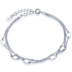 Unendlich U Klassisch Herzen Damen Strangarmbänder 925 Sterling Silber Armkette Verstellbar Charm-Armband Armkettchen Armreif von Unendlich U