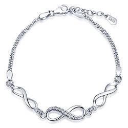 Unendlich U Klassisch Infinity Unendlichkeit Symbol Damen Armband 925 Sterling Silber Zirkonia Armkette Verstellbar Charm Armreif, Silber von Unendlich U