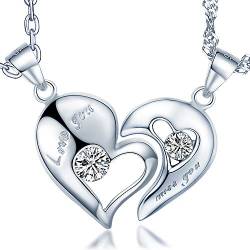 Unendlich U "Love you Miss you"2-Teilig Halskette Liebe Motiv Partner-Ketten 925 Sterling Silber Paar Herzanhänger Geschenk für Liebste von Unendlich U