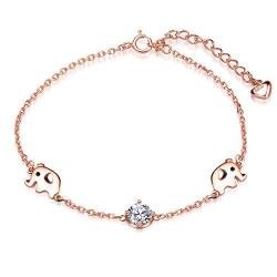 Unendlich U Mädchen Damen 925 Sterling Silber Herz Armband Armkette mit Zwei Elefant Armkettchen Armschmuck Verstellbare,Rosegold von Unendlich U