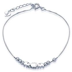 Unendlich U Niedlich Elefanten Kiefer Pinie Beads Damen Charm-Armband 925 Sterling Silber Armkette Verstellbar Armkettchen Armreif, Silber von Unendlich U