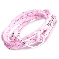 Unendlich U Punk Hope Angelhaken Damen Herren Charm Armband Geflochten Leder Legierung Wickelarmband Multilayer Armreifen, Rosa von Unendlich U