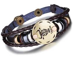 Unendlich U Punk Modisch 12 Sternbilder Sternzeichen Herren Damen Charm Armband Geflochten Leder Legierung Multilayer Braun Armreifen, Stier(Taurus) von Unendlich U