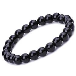 Unendlich U Retro Simpel Damen Herren Buddha Armband Armreif, 9mm Energie-Stein Kugeln Perlen Gebet Mala Stretch Energiearmband, Schwarz von Unendlich U