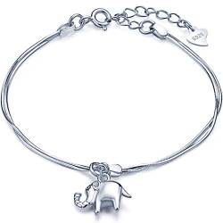 Unendlich U Süß Elefant Mädchen Charm-Armband 925 Sterling Silber Doppel Armkette Verstellbar Armkettchen, Silber von Unendlich U