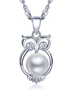 Unendlich U Unique 925 Sterling Silber Damen Halskette Eule 8mm Perle Anhänger Perlenkette von Unendlich U