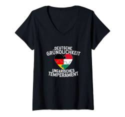 Damen Deutsche Gründlichkeit Ungarisches Temperament Flaggen T-Shirt mit V-Ausschnitt von Ungarische Ungarn Heimat Magyarország Geschenke